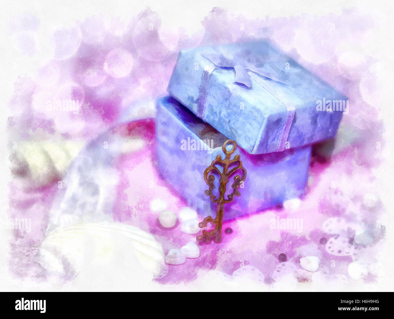 Magic gift box and a key Stock Photo Alamy