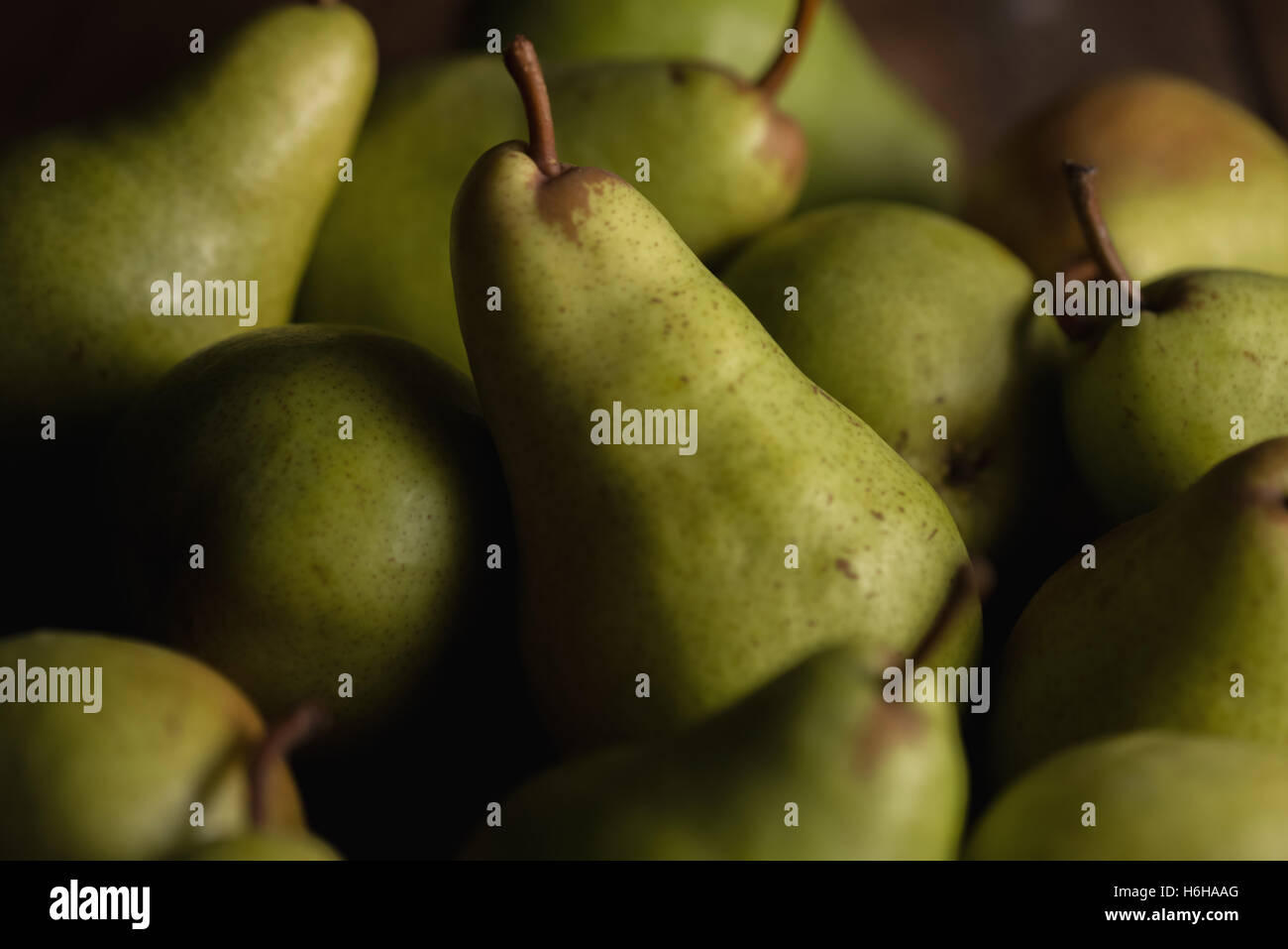Still life of ripe Bartlett pears in subdued lighting Stock Photo Alamy
