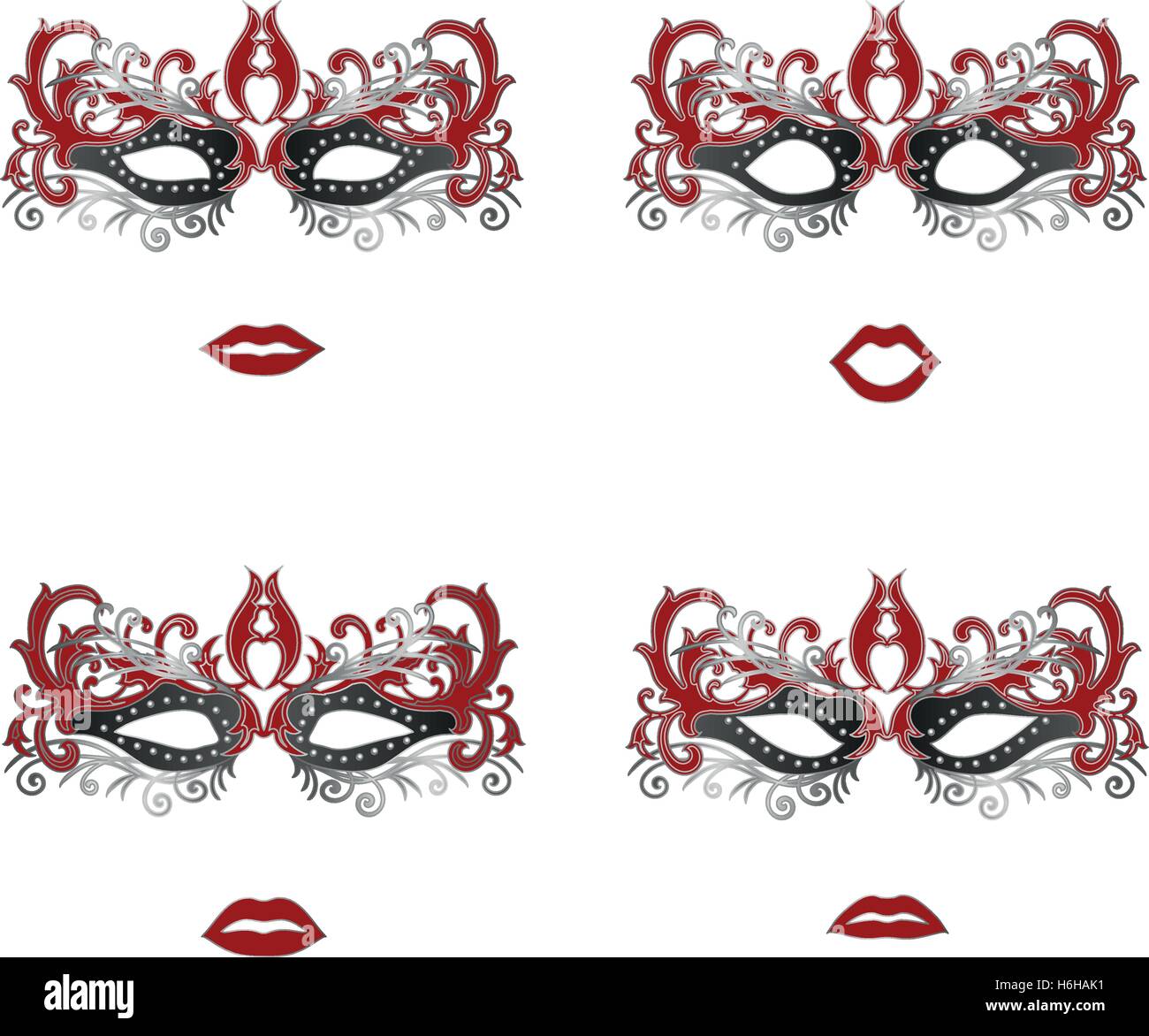 Ornate masquerade mask set with different face emotions Stock Vector