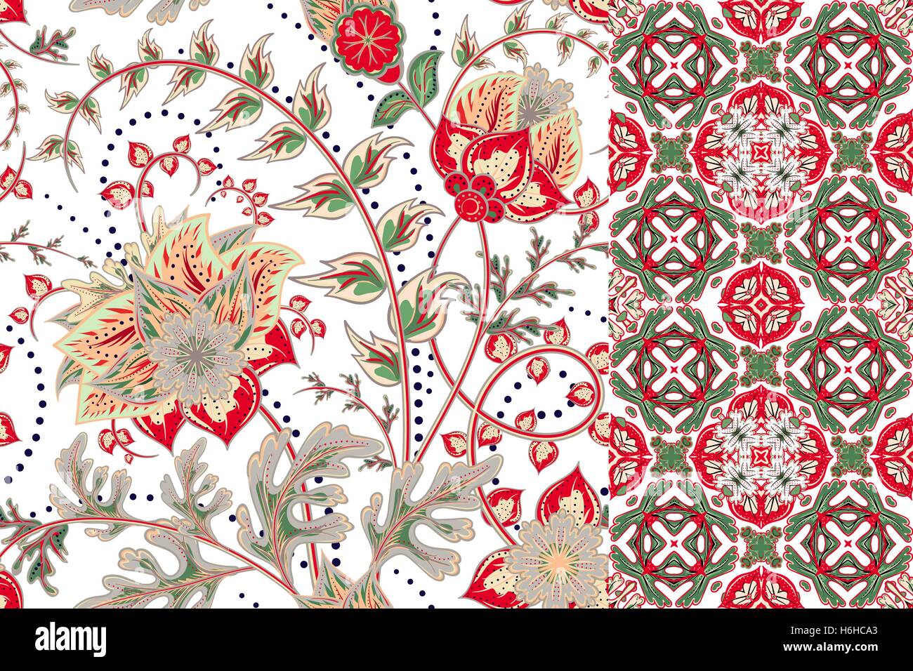 Seamless floral patterns set. Vintage flowers backgrounds and borders with leave. Vector ornaments Stock Vector