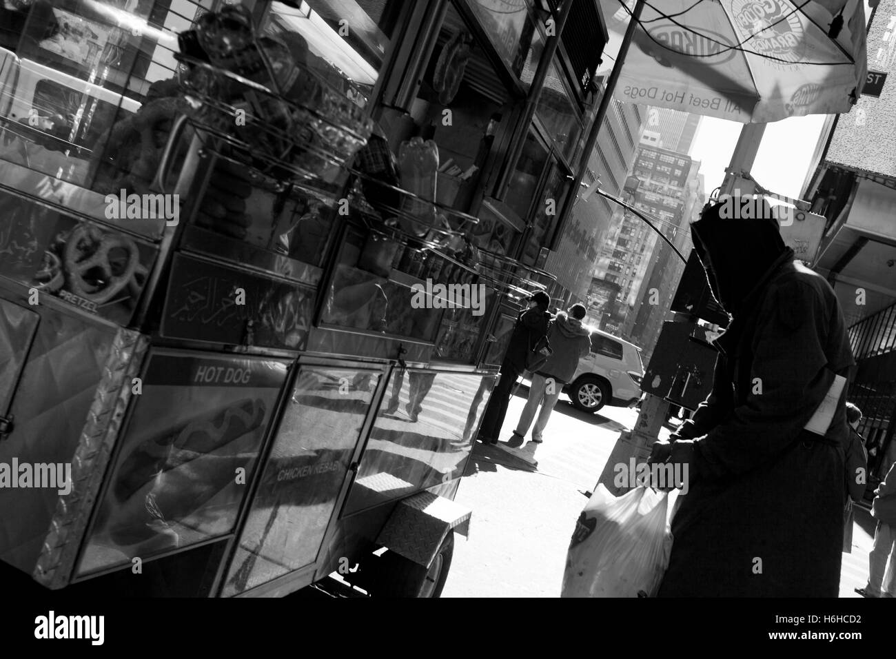 NEWYORK NOV 6 Homeless person in front of a food stand on a