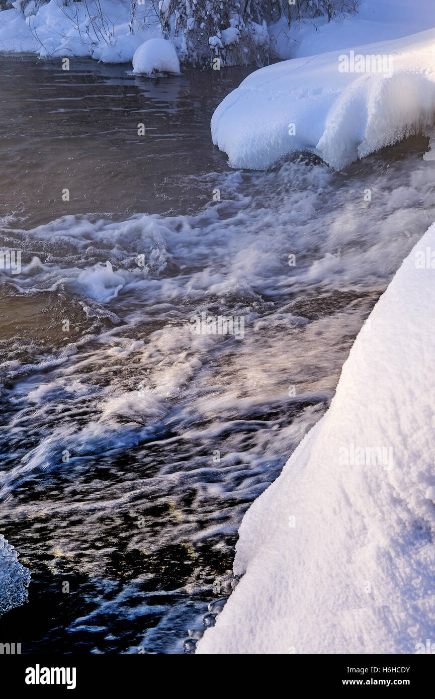 Winter sunny landscape with river and forest Stock Photo - Alamy