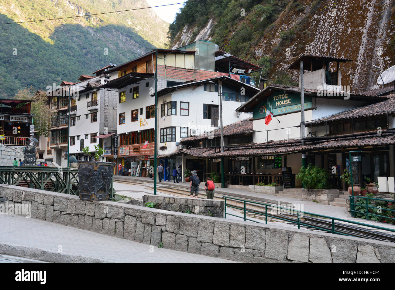 The tourist town of Aguas Calientes at the base of Machu Picchu. Stock Photo