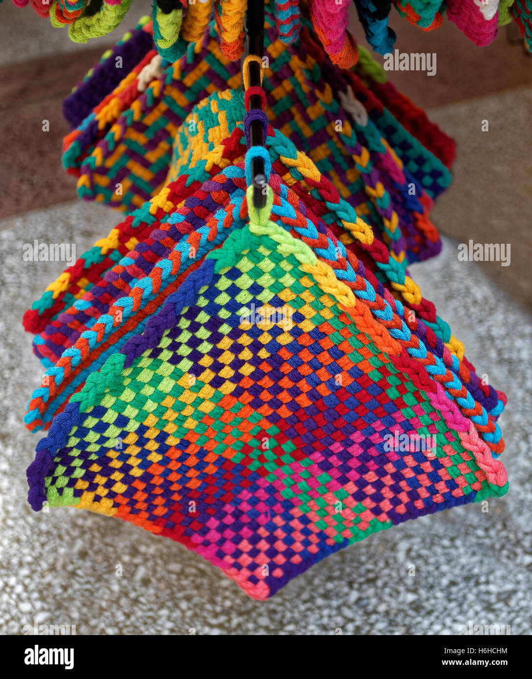 Colorful handmade potholders Stock Photo