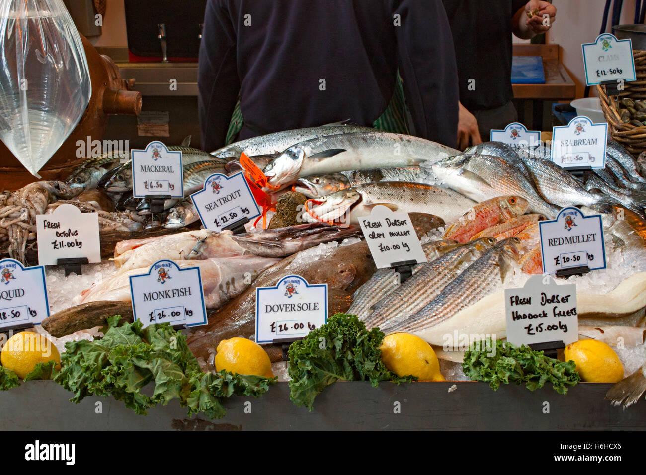 Fish on a stall in Borough Market in Southwark near London Bridge Stock Photo