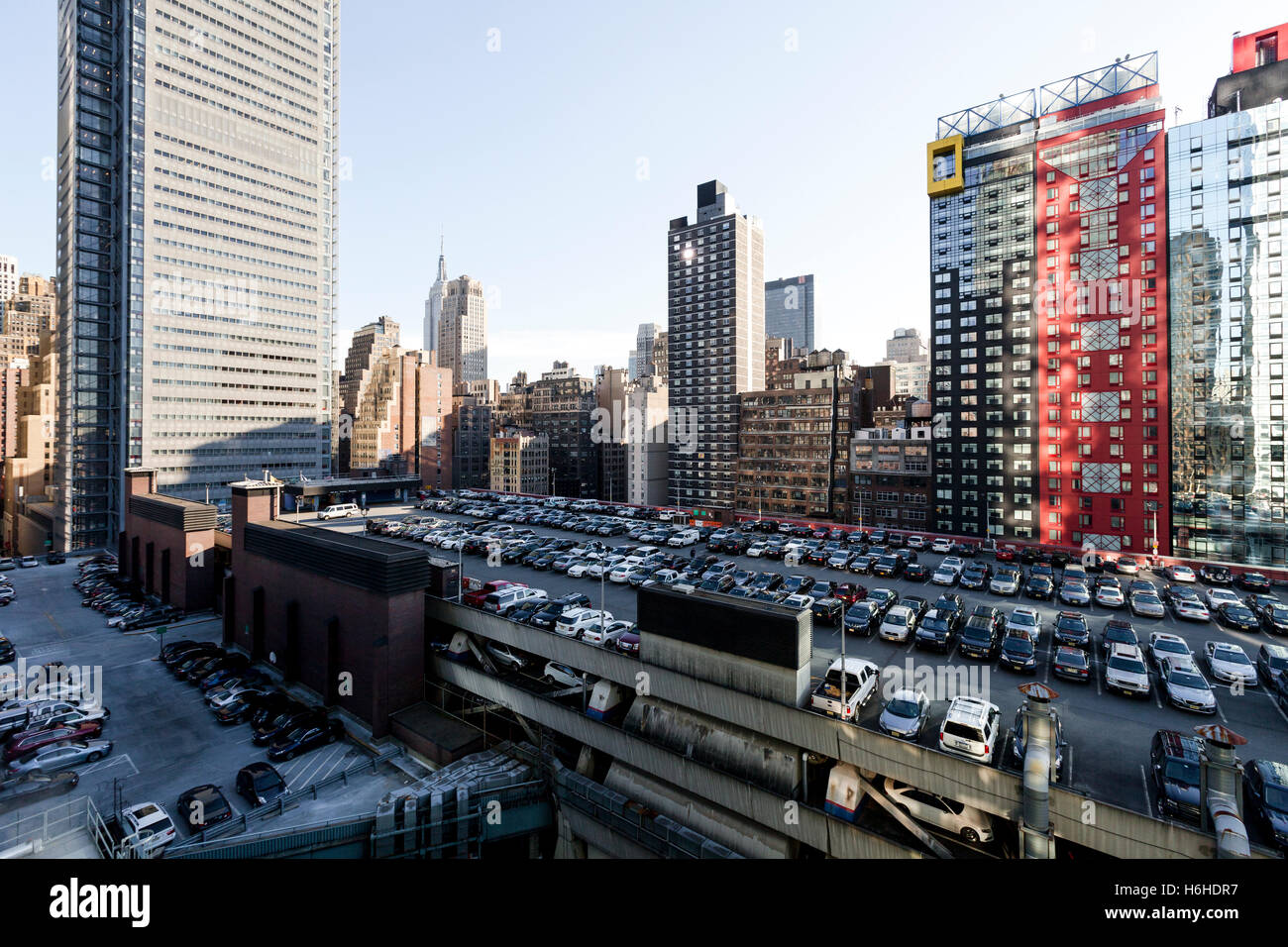 NEWYORK NOV 6 The NYC Port Authority's rooftop parking lot surrounded by midtown skyscrapers