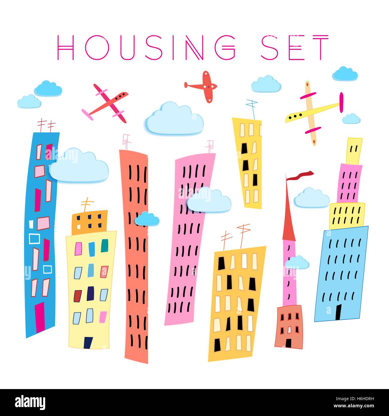 Graphic set of vector houses on white background Stock Vector Image ...