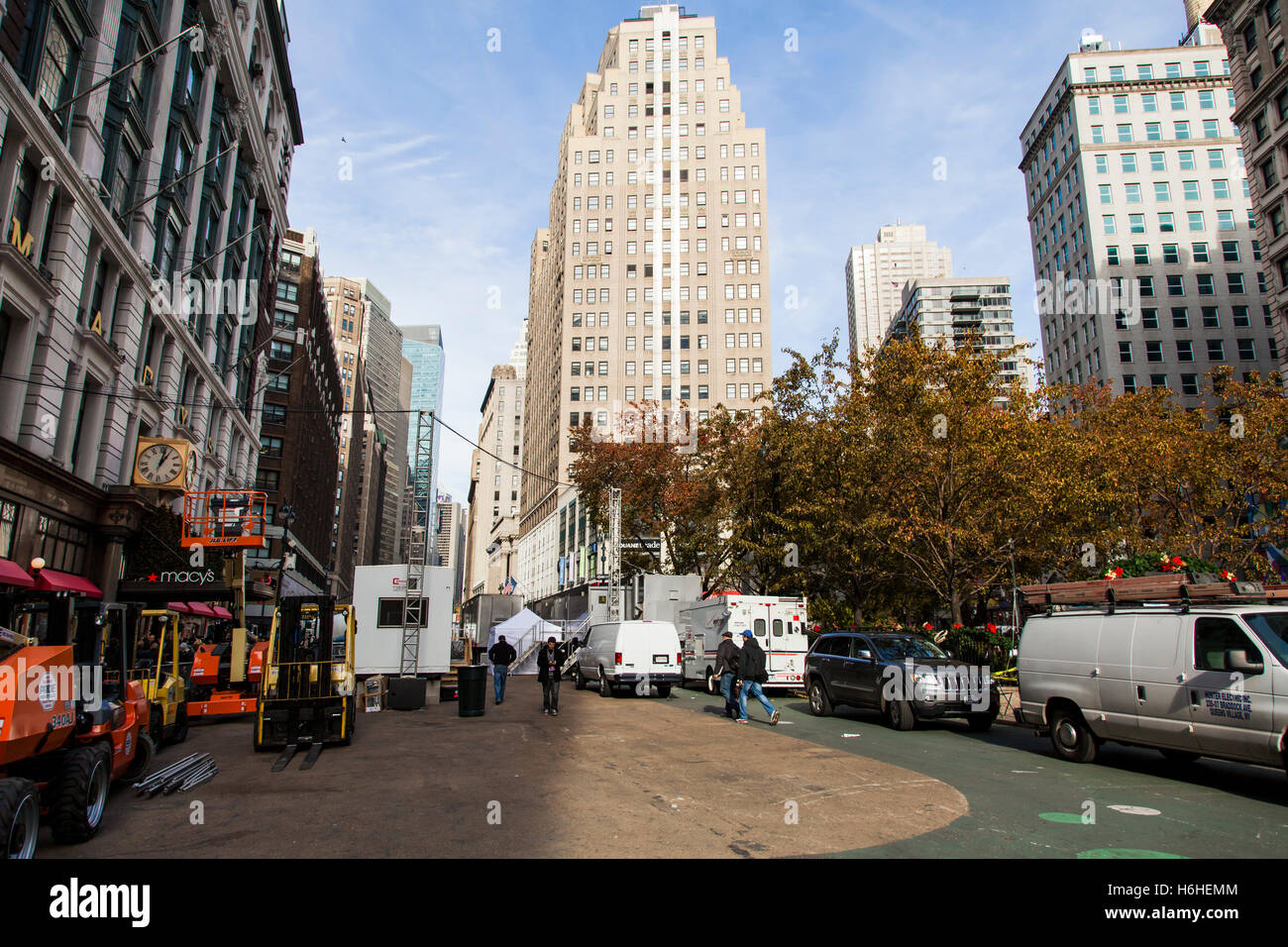 New-York, USA - NOV 20: Preparations at the entrance of Macy's for the annual Thanksgiving parade, on November 20, 2012 in New-Y Stock Photo