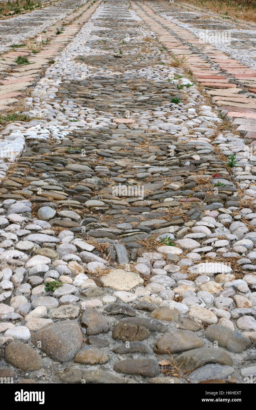 Cobble-stone pavement in the historic centre, San Remo, Riviera, Liguria, Italy, Europe Stock Photo