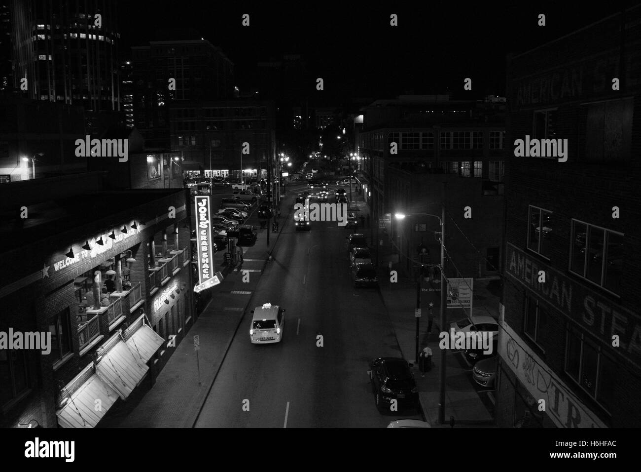 Downtown Nashville Street at Night Stock Photo
