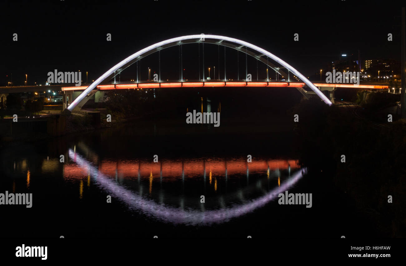 Illuminated Bridge Reflection Stock Photo