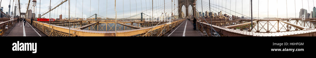 NEW-YORK - NOV 15: 360 degrees panorama as seen from the Brooklyn Bridge in New York, USA on November 15, 2012. Stock Photo