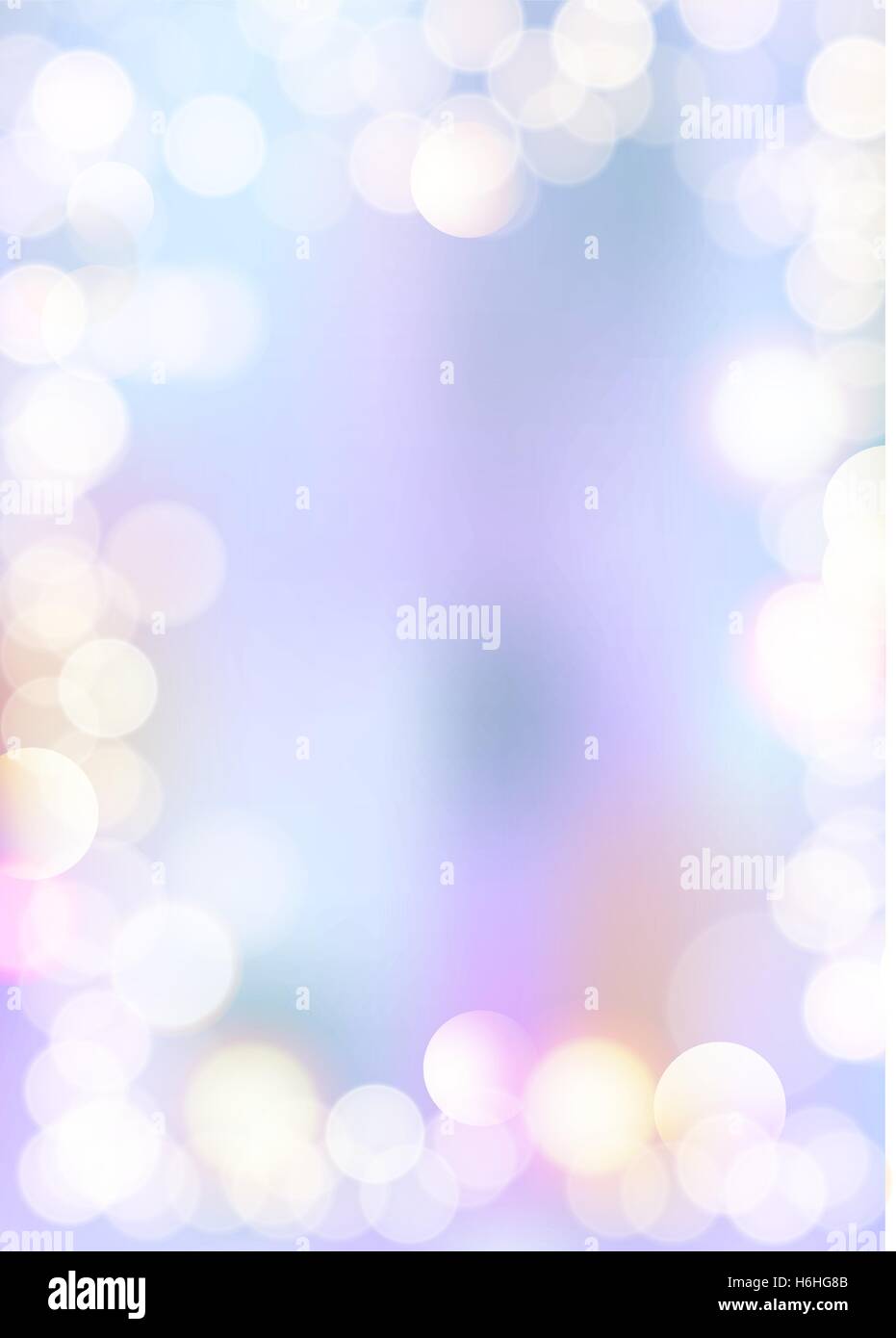 Vertical blue gradient blank paper background with bokeh border Stock Vector