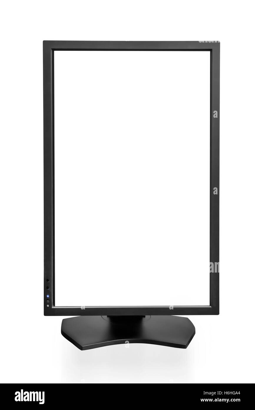 PC monitor in vertical (full page) orientation. Isolated on white