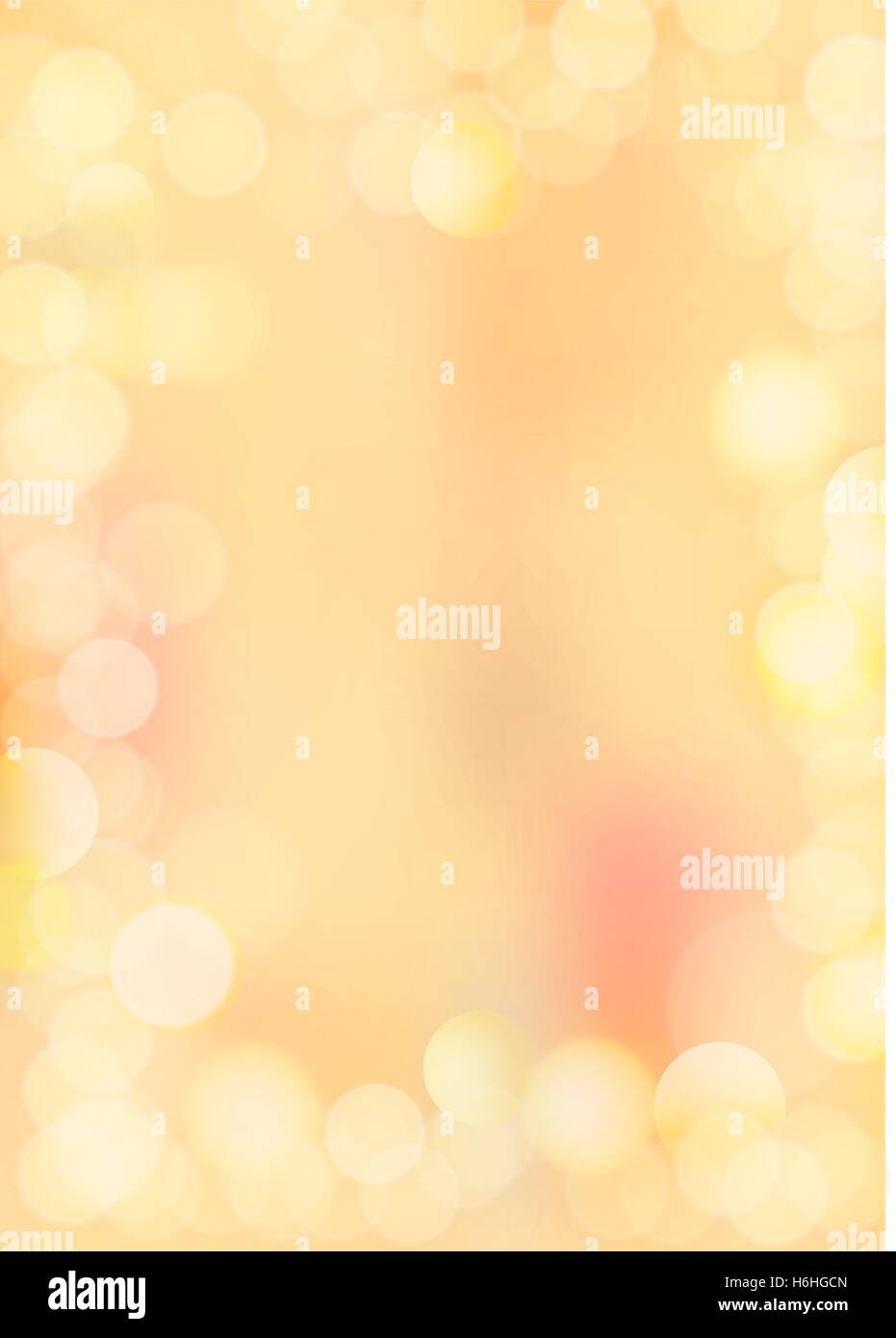 Vertical  yellow and golden gradient blank paper background with bokeh border Stock Vector