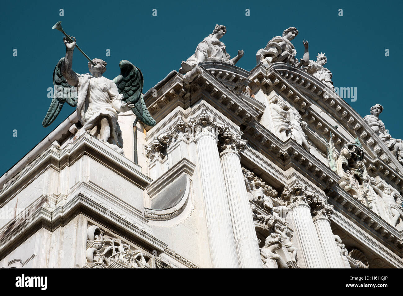 The beautiful sculptures of the Santa Maria del Giglio Venice Italy Stock Photo