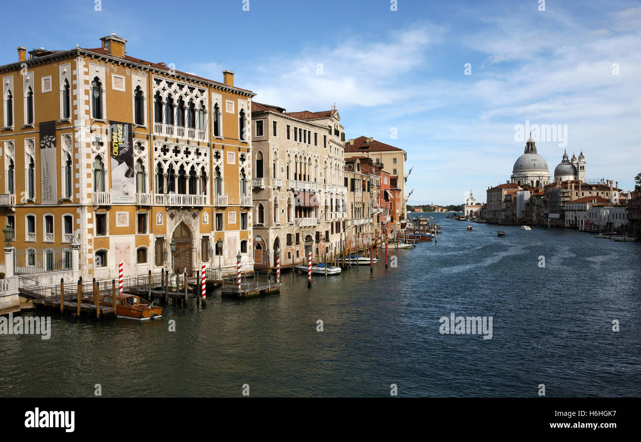 A view of the world-famous Grand Canal, the main thoroughfare in Venice Italy Stock Photo