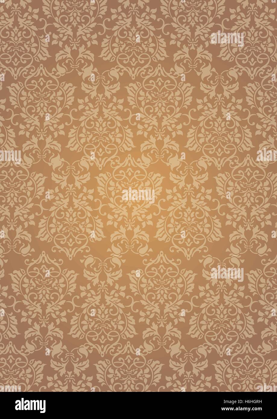 A4 size elegant brown flowers pattern textured wallpaper background Stock Vector