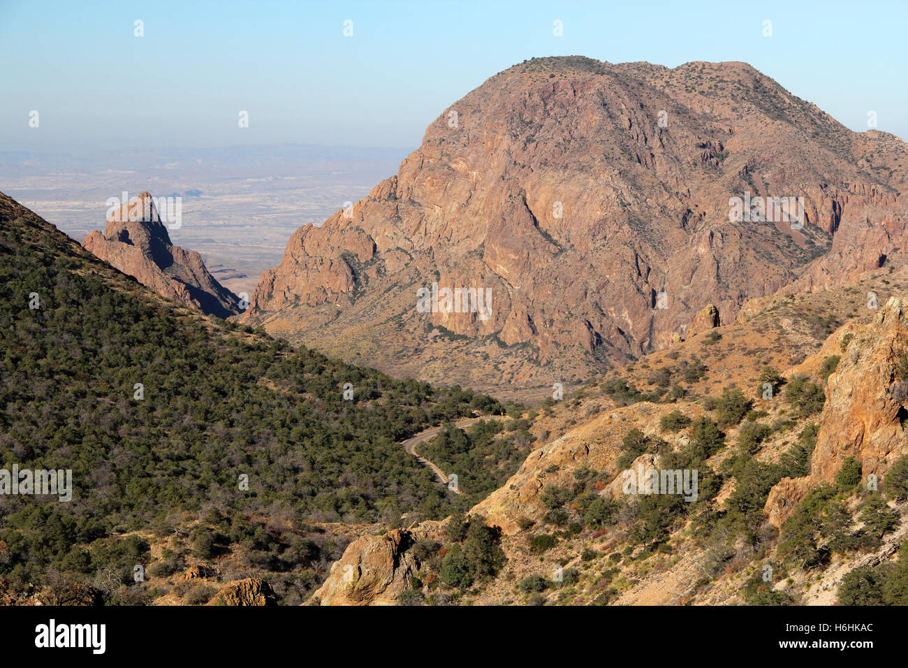 Wild Desert Landscape in the Chisos Mountains of Big Bend National Park in the State of Texas Stock Photo