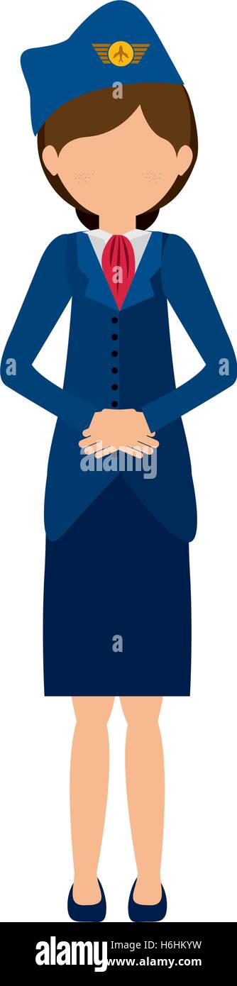 silhouette front flight attendant in outfit vector illustration Stock Vector