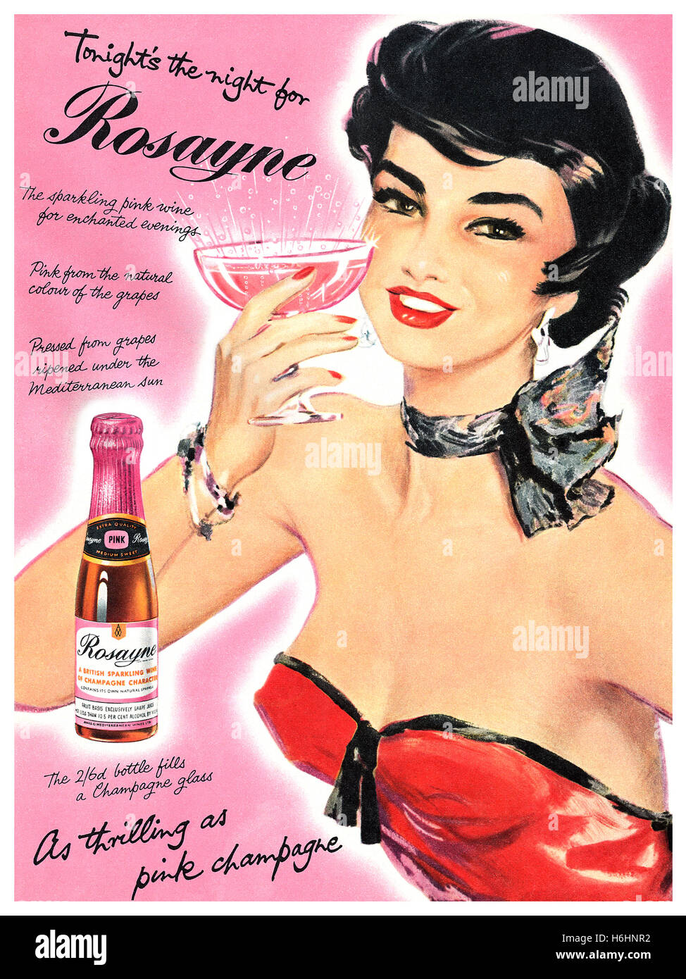 1954 British advertisement for Rosayne sparkling wine Stock Photo