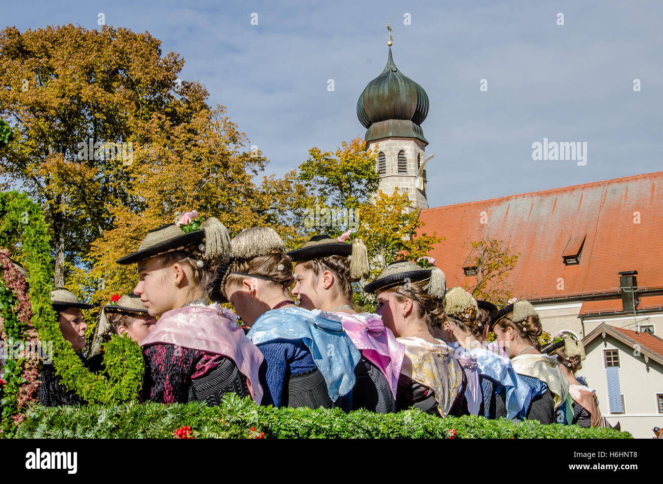 A well loved tradition at the end of the farming year: St. Leonhard Horse-back Procession Stock Photo