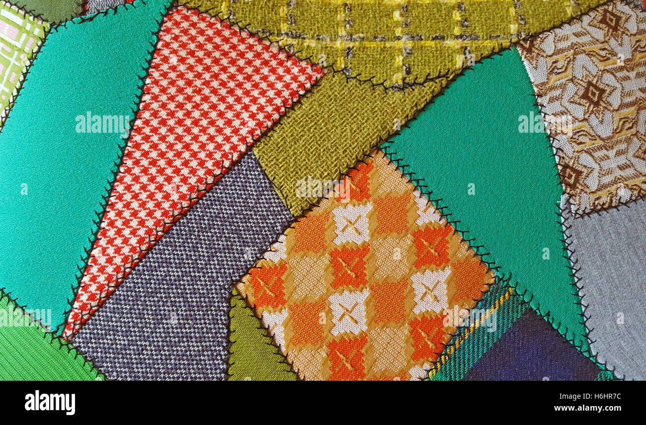 crazy quilt patchwork design in retro fabric Stock Photo