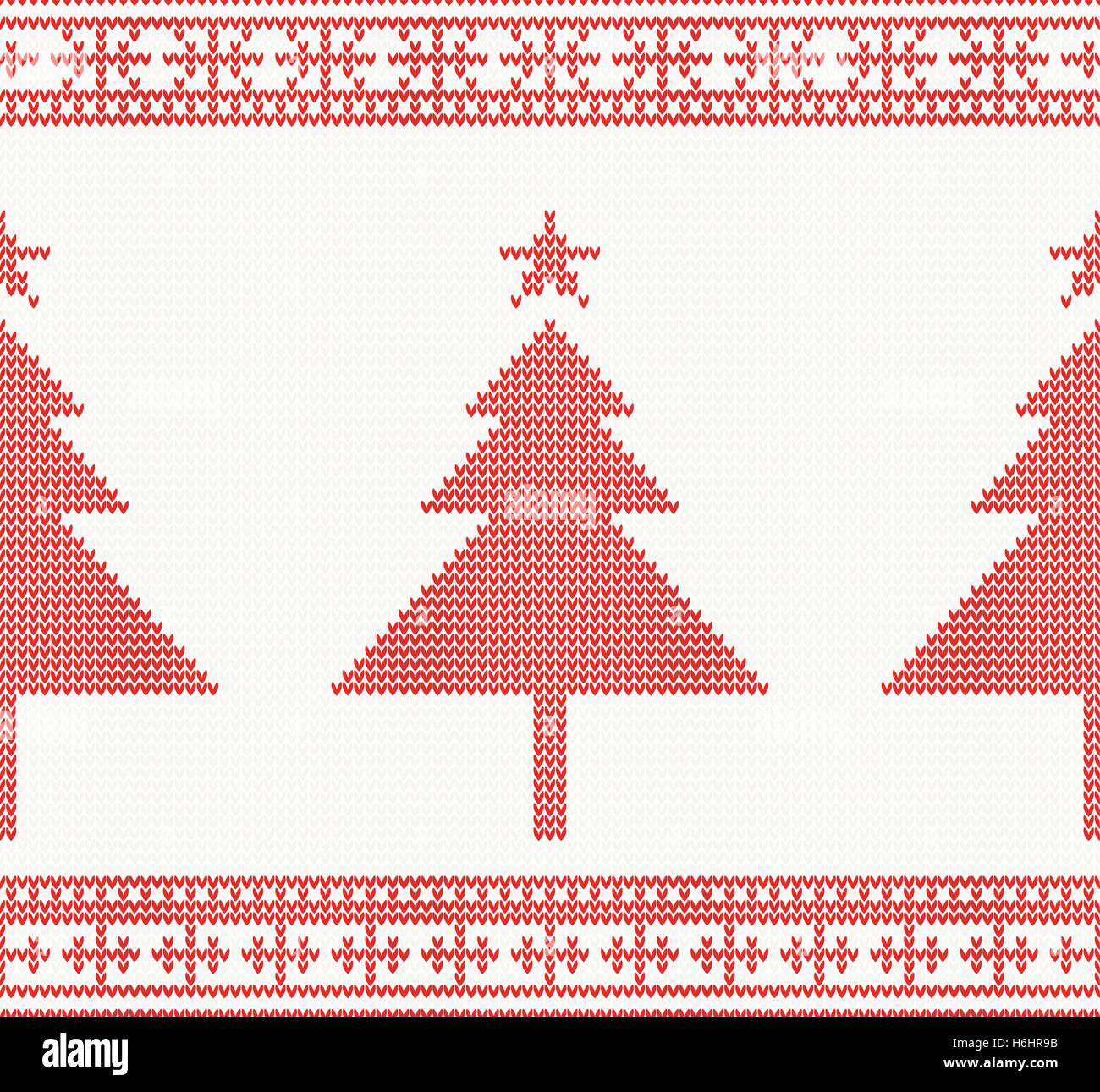 Christmas Knitted Seamless Background with Tree. Vector Illustration. Christmas concept for banner, placard, billboard or web Stock Vector