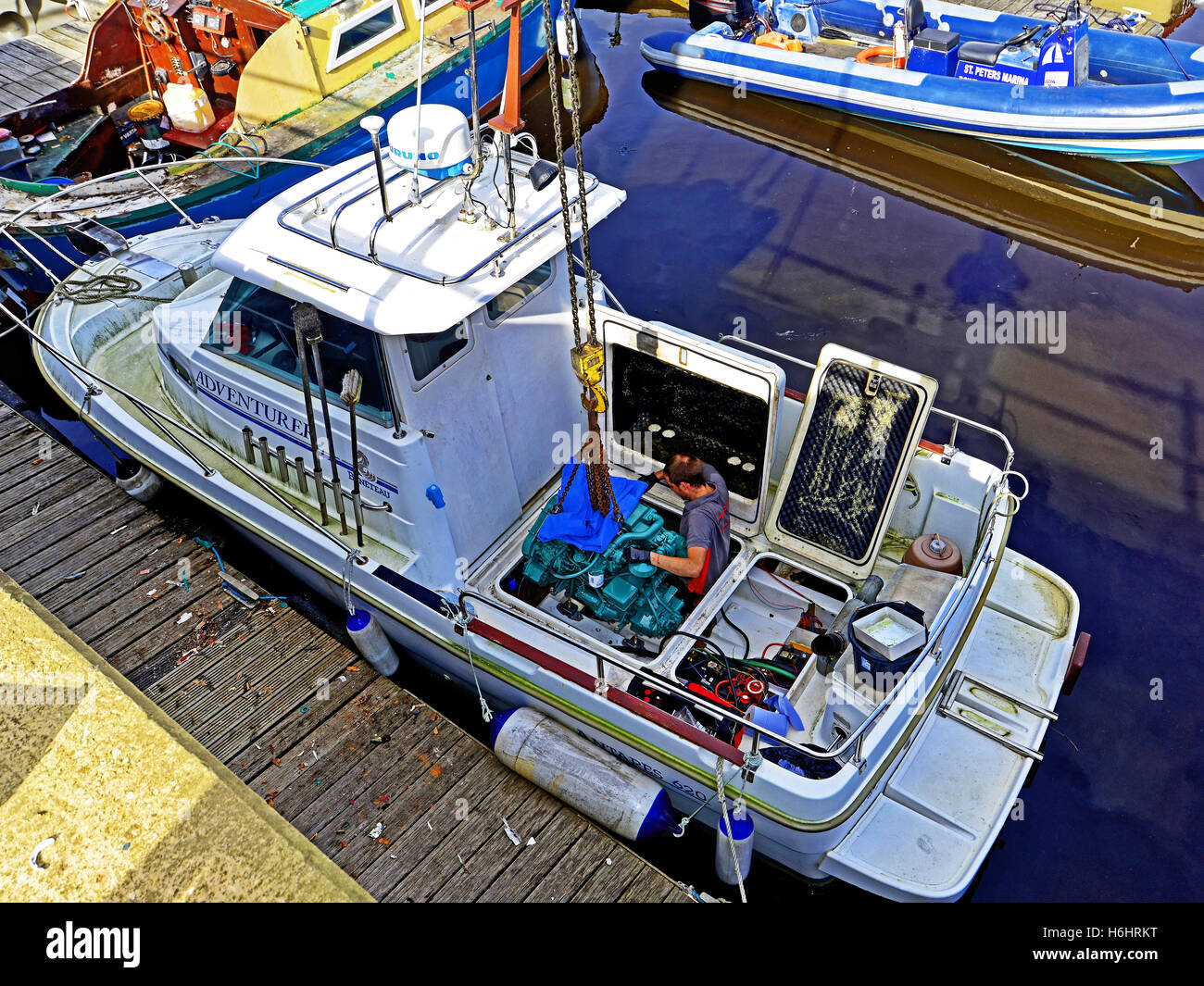Replacing inboard diesel boat engine Stock Photo Alamy