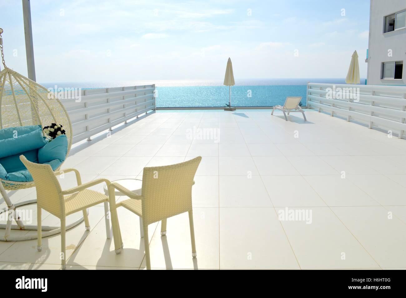 Luxury penthouse suite veranda King Evelthon Beach Hotel Cyprus Stock Photo