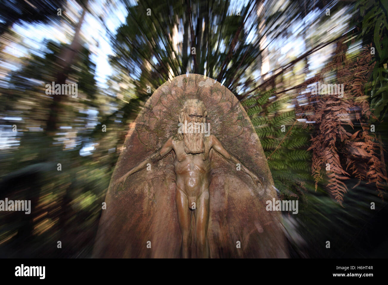 Sculptures of Aboriginal people at the William Rickett Sanctuary. Dandenong ranges, Victoria, Australia. Stock Photo