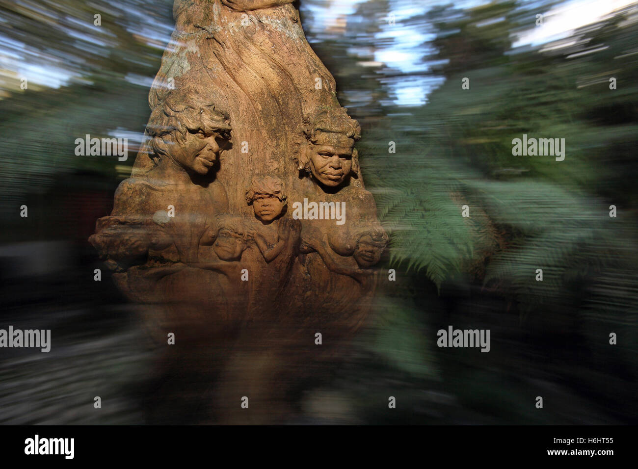 Sculptures of Aboriginal people at the William Rickett Sanctuary. Dandenong ranges, Victoria, Australia. Stock Photo