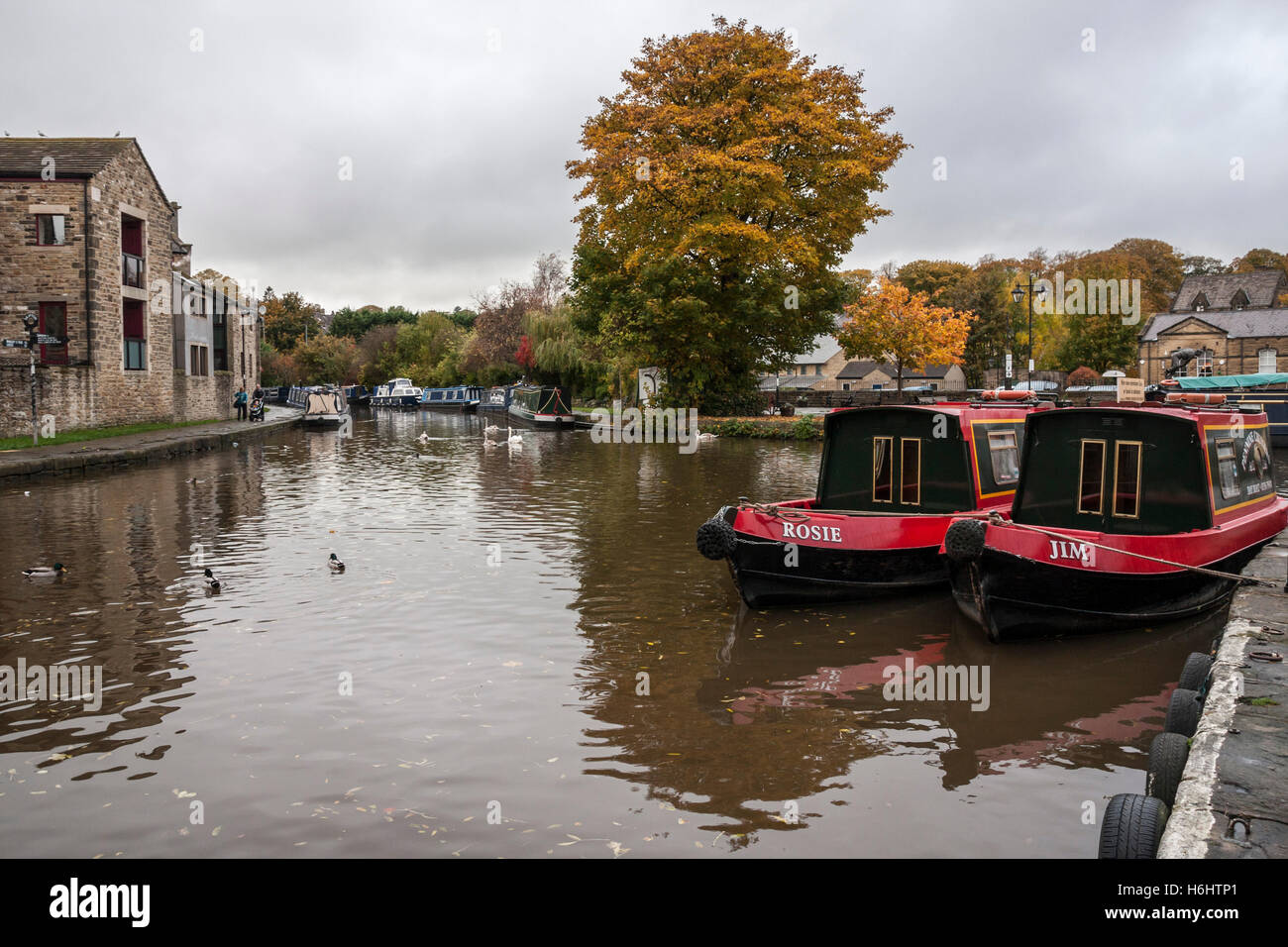 Skip England The canal basin at Skipton,North Yorkshire,England with the autumn ...