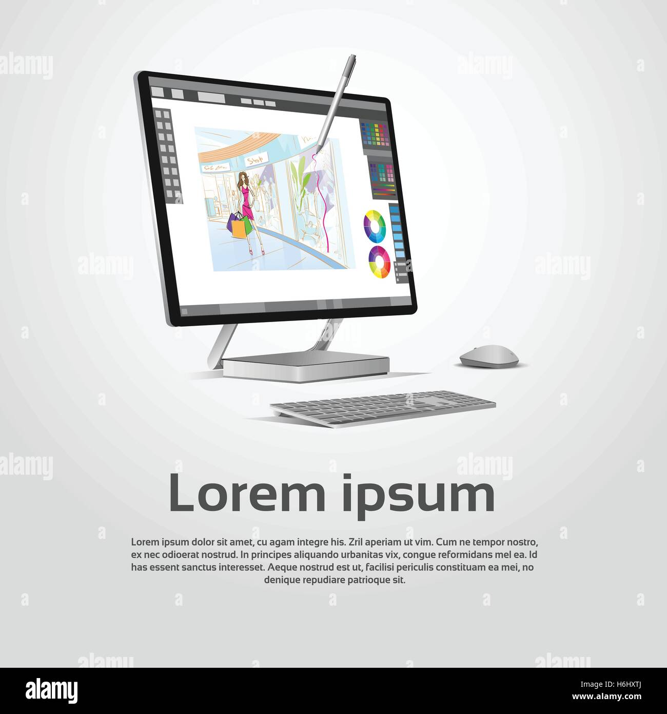 Desktop Modern Computer Graphic Designer Workplace Vector Illustration ...