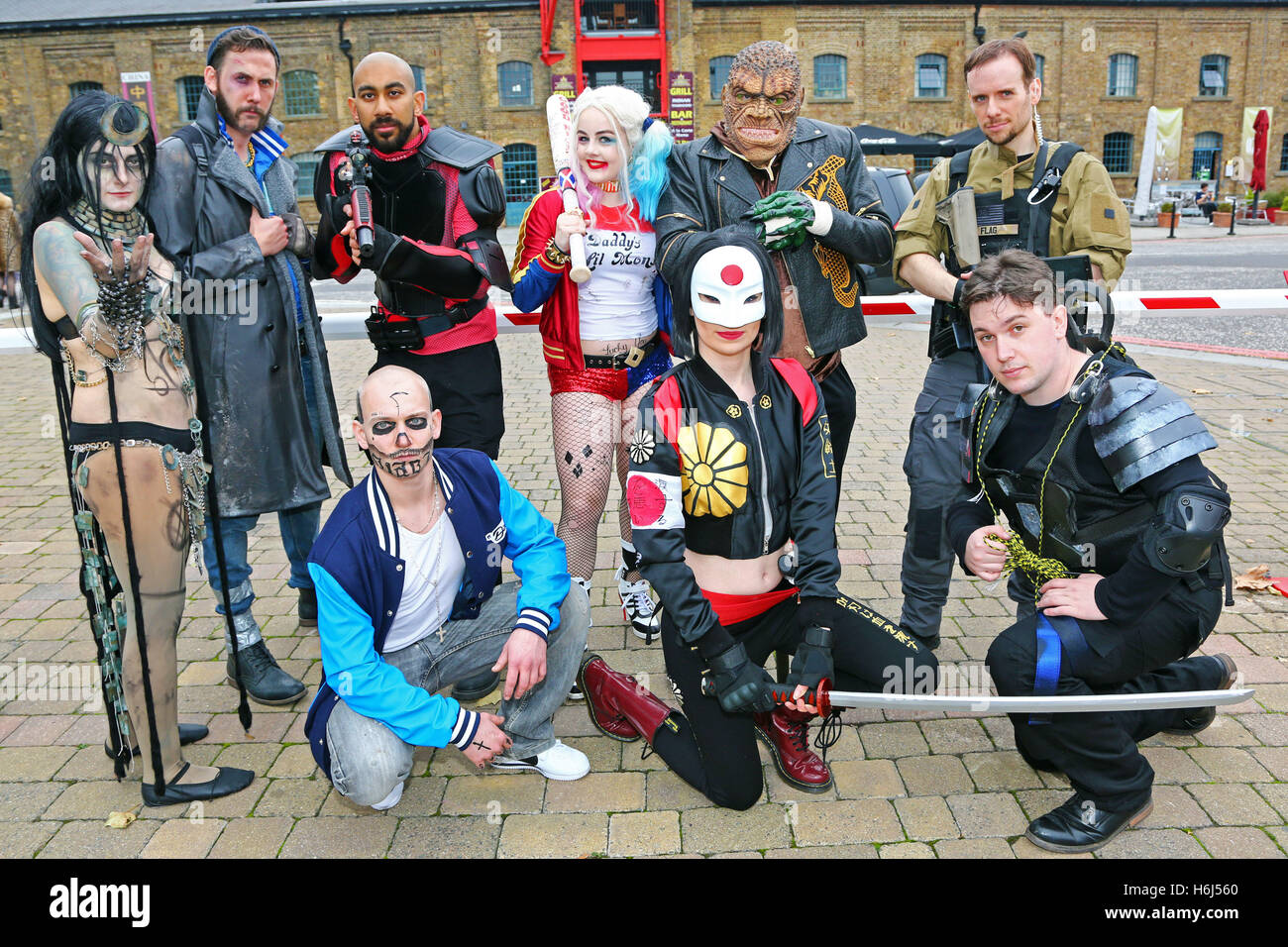 London, UK. 29th October 2016. Participants dressed as Suicide Squad at day two of MCM London Comic Con, one of the largest pop culture events in the UK taking place at Excel London. Credit:  Paul Brown/Alamy Live News Stock Photo