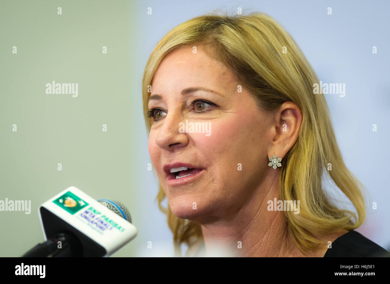 Singapore, Singapore. 29 October, 2016. Chris Evert talks to the media at the 2016 WTA Finals  Credit:  Jimmie48 Photography/Alamy Live News Stock Photo