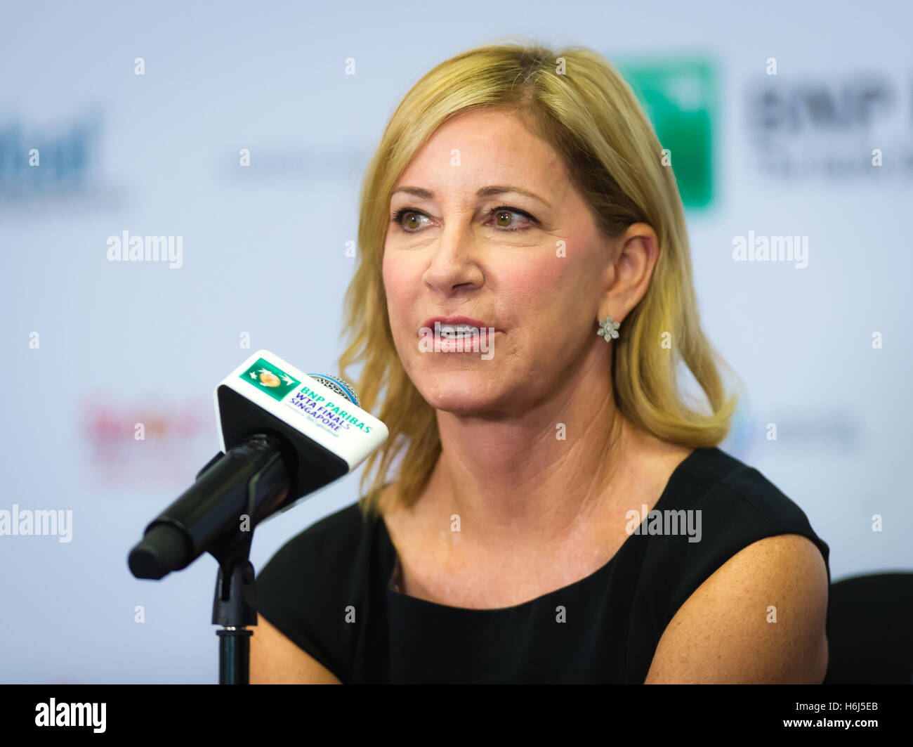 Singapore, Singapore. 29 October, 2016. Chris Evert talks to the media at the 2016 WTA Finals  Credit:  Jimmie48 Photography/Alamy Live News Stock Photo