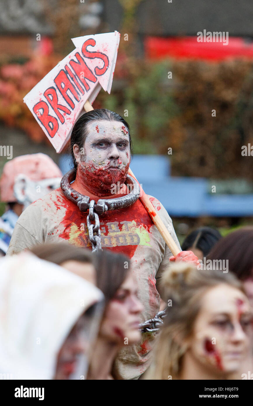 Bristol, UK. 29th Oct, 2016. People dressed as Zombie's are pictured as they take part in the annual Bristol zombie walk. Credit:  lynchpics/Alamy Live News Stock Photo