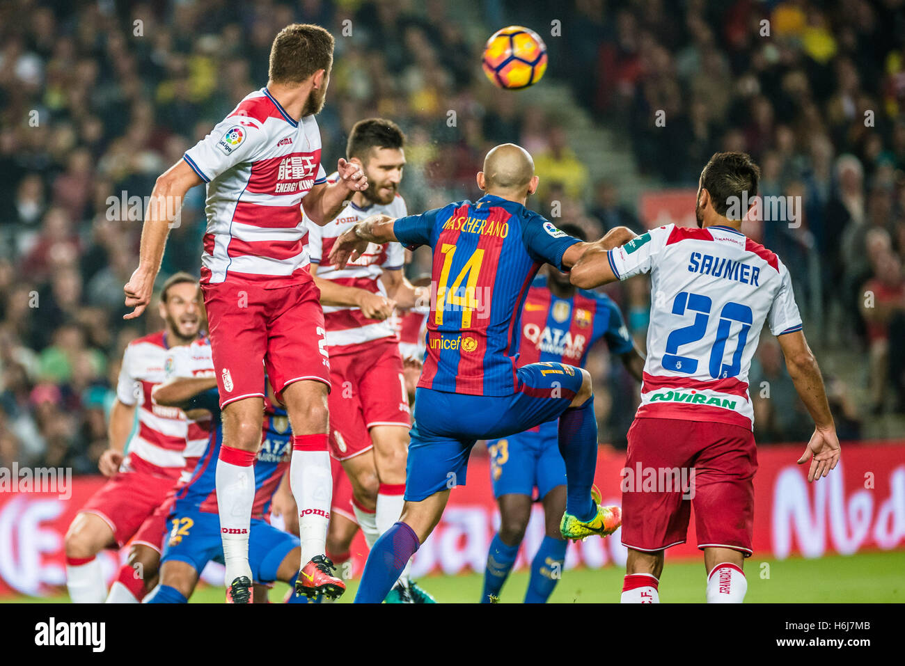 Barcelona, Catalonia, Spain. 29th Oct, 2016. FC Barcelona defender MASCHERANO in action in the LaLiga match between FC Barcelona and Granada CF at the Camp Nou stadium in Barcelona © Matthias Oesterle/ZUMA Wire/Alamy Live News Stock Photo