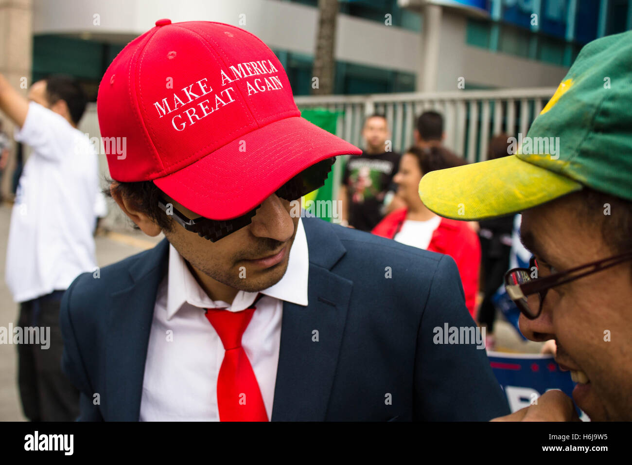 Sao Paulo, Brazil - October 29, 2016, A group of Donald Trump supporters gathered for a Pro-Trump rally on Paulista Avenue in Sao Paulo Brazil. Stock Photo