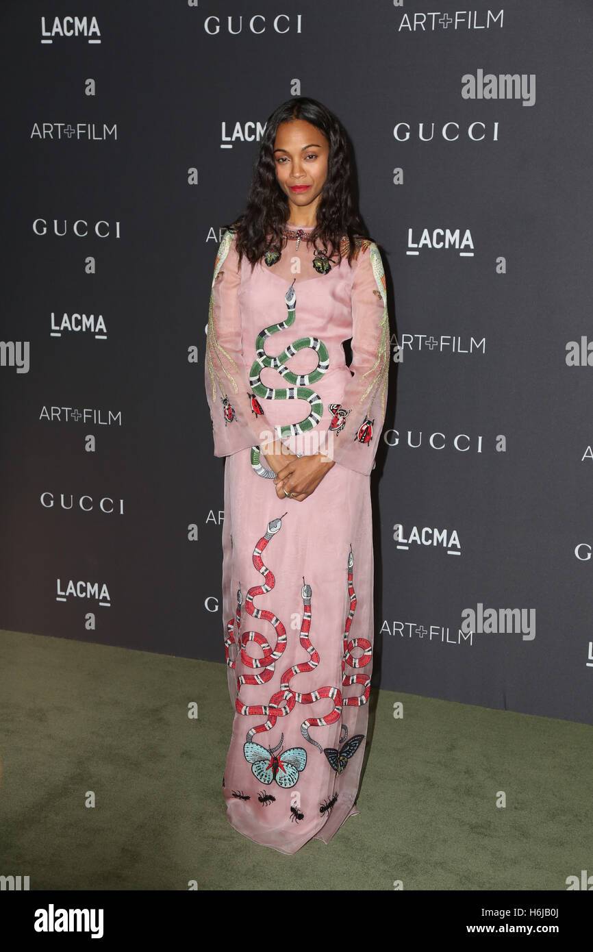 Los Angeles, Ca, USA. 29th Oct, 2016. Zoe Saldana attends the 2016 LACMA Art   Film Gala honoring Robert Irwin and Kathryn Bigelow presented by Gucci at LACMA on October 29, 2016 in Los Angeles, California. ( Credit:  Parisa Afsahi/Media Punch)./Alamy Live News Stock Photo