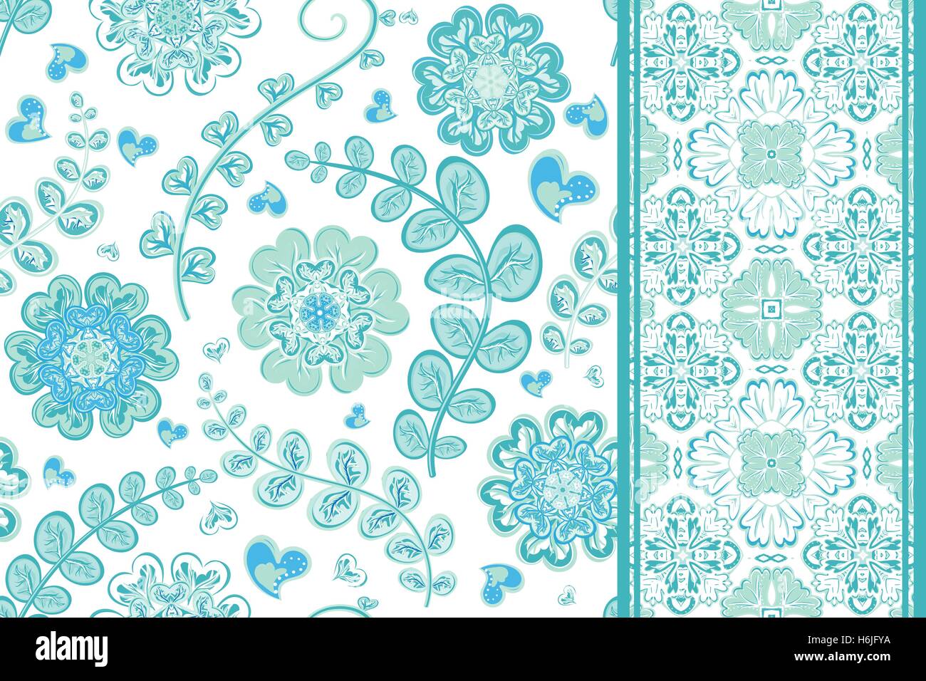 Set of flowers seamless pattern and border backgrounds. Vector ...
