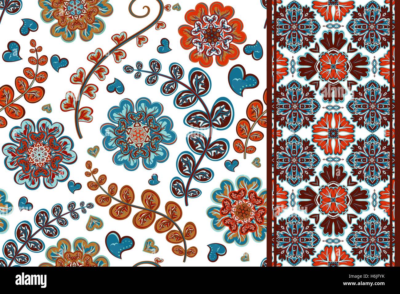 Set of flowers seamless pattern and border backgrounds. Vector ...