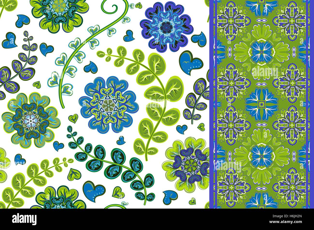 Set of vintage floral seamless pattern and border. Vector background ...