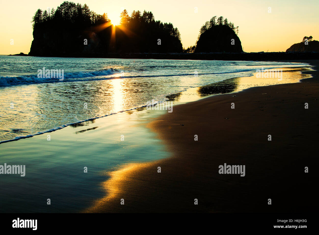 La Push Beach at sunset. La Push Olympic Peninsula Washington USA Stock Photo