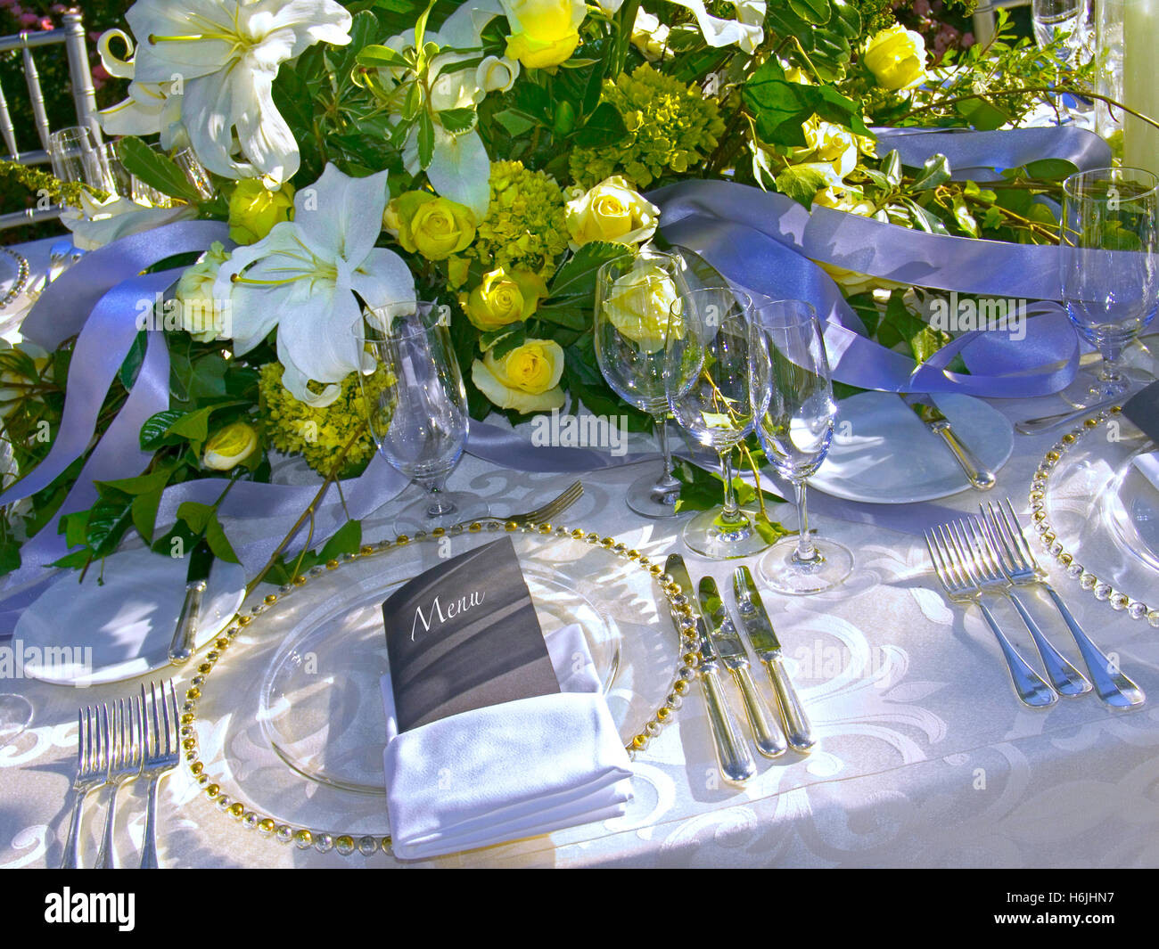 Luxurious Table Place Setting In A Sunny Garden Room Lunch