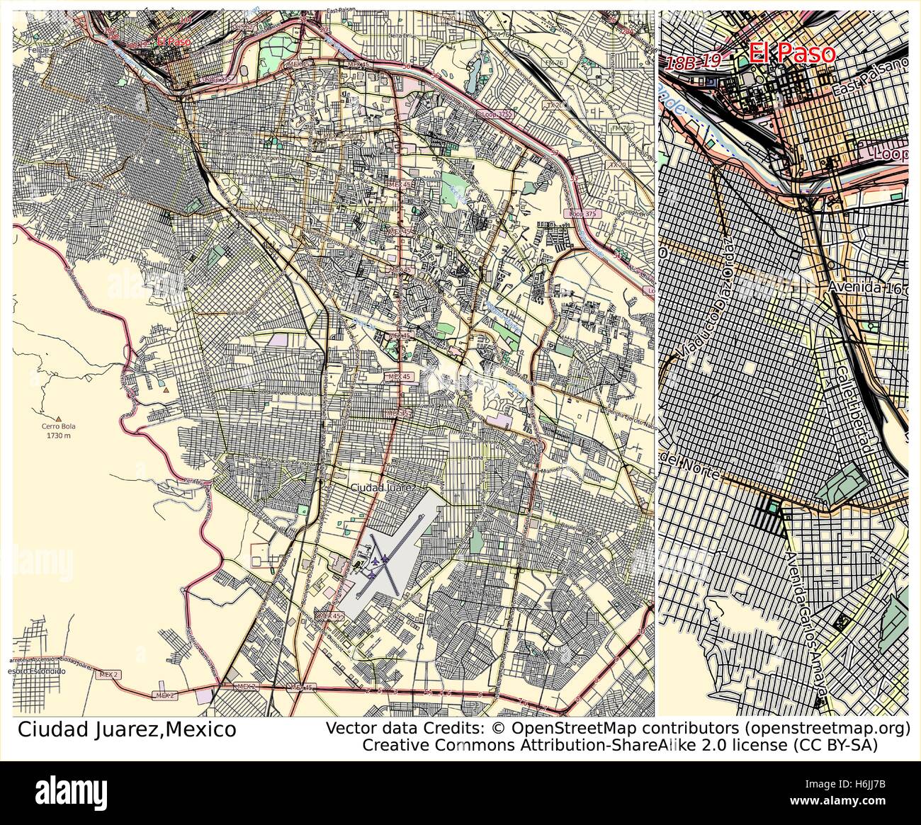 Ciudad Juarez Mexico City Map Stock Vector Art Illustration