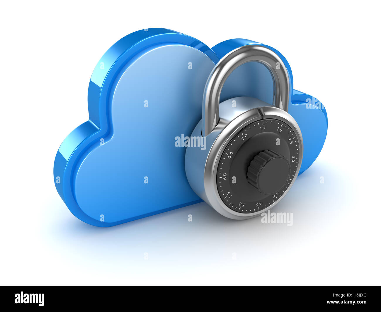 Cloud with lock , This is a 3d rendered computer generated image. Isolated on white. Stock Photo