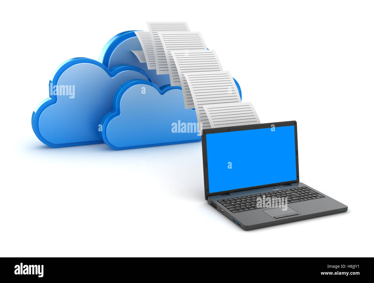 Transferring data to a cloud network server , This is a 3d rendered computer generated image. Isolated on white. Stock Photo