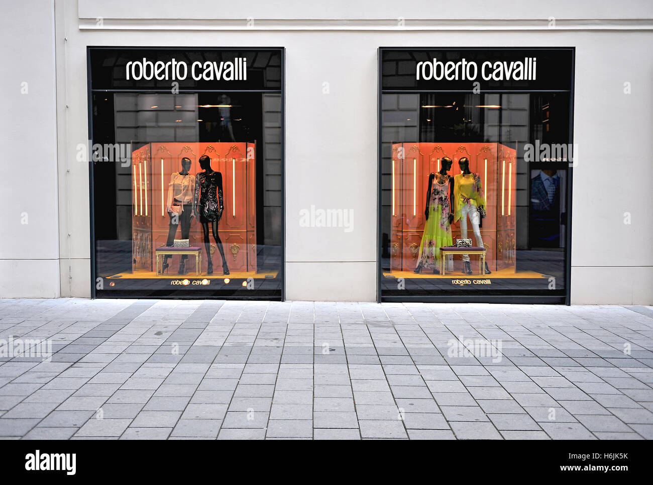 VIENNA, AUSTRIA - JUNE 6: Facade of Roberto Cavalli flagship store in Vienna on June 6, 2016. Roberto Cavalli is a world famous Stock Photo